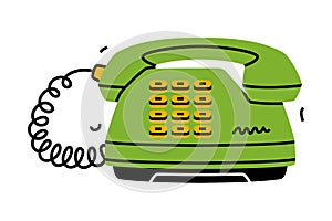 Green Landline or Wireline Home Phone as Telephone Connection Vector Illustration