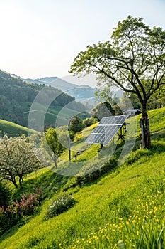 Green landscape with solar panel