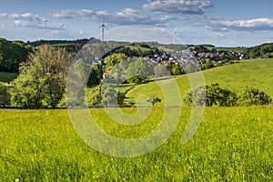 Green landscape at Ober-Beerbach in beautiful Odenwald, Hesse, Germany