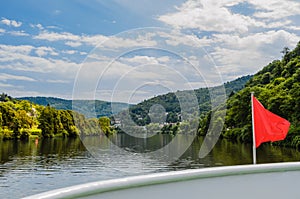 Green Landscape at River Neckar with Odenwald in Background, Germany