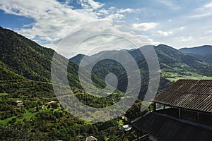 Green landscape view from Haghpat monastery in sunny day near Alaverdi town, Armenia