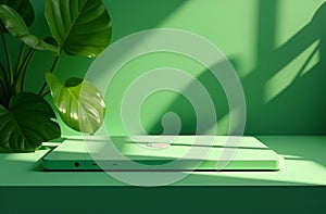 Green Laptop on Green Background.office