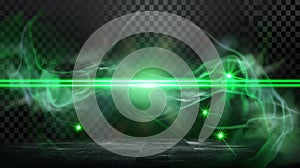 Green laser beam effect isolated on transparent background. Modern blue neon line abstract design. Lazer show with photo