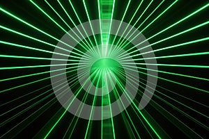 Green Laser Beams Converging in Dark Space. Generative AI