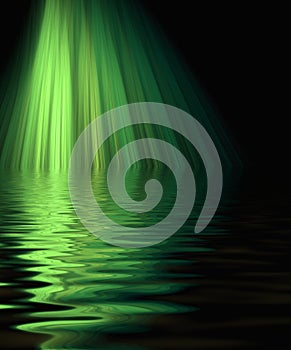 Green laser beams on water