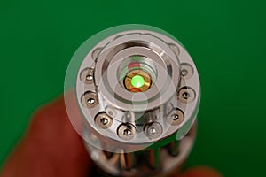 green laser light chrome metal flashlight front