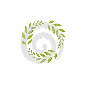 Green Laurel Wreath Icon. Vector Flat illustrationisolated on white