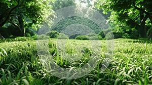 a green lawn background bathed in sunlight., the lushness of the grass and the warm glow of the sun, evoking a sense of