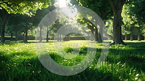 a green lawn background bathed in sunlight., the lushness of the grass and the warm glow of the sun, evoking a sense of