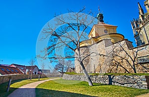 The dome of parochial school of St Bartholomew Church, Kolin, Czech Republic photo