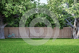 Green lawns with big trees look shady 3d render illustration