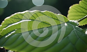 Green leaf background with selective focus and bokeh, nature concept