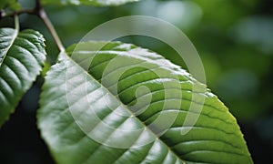 Green leaf background with selective focus and bokeh, nature concept