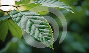 Green leaf background with selective focus and bokeh, nature concept