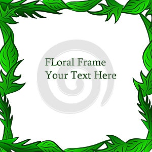 Green leaf bright background floral frame