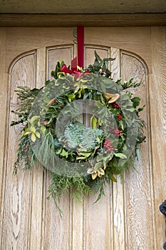 Green Leaf Christmas Wreath on Front Door