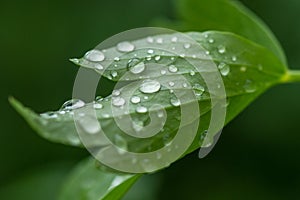 Green leaf close up showing water droplets