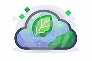 Green Leaf In Cloud Computing Icon, Sustainable Technology Concept With Green Gradient Design