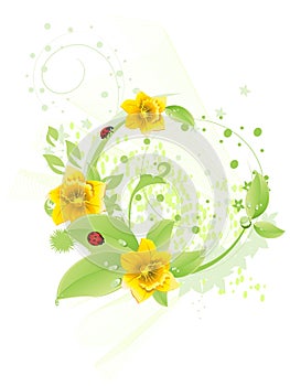 Green leaf and daffodil