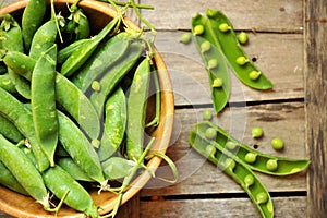 Green leaf, healthy food concept with fresh snap peas