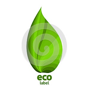 Green leaf. Eco label. Logo for organic food or vegetarian market. Vector