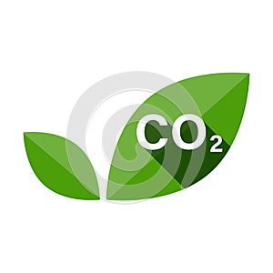 green leaf ecological icon vector with the text CO2 carbon emissions free industrial production eco-friendly no air atmosphere