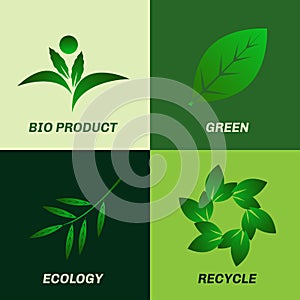 Green leaf ecology icon set