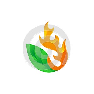 Green leaf fire flame logo