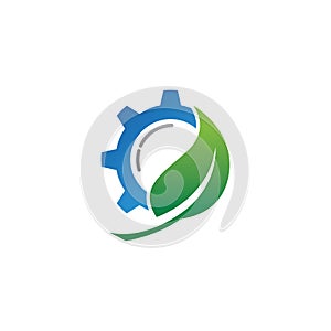 Green leaf  Gear Icon Logo Design Element.