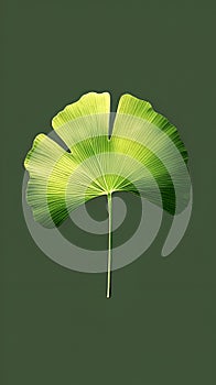 Green leaf of ginkgo biloba on a dark background. Minimalism.