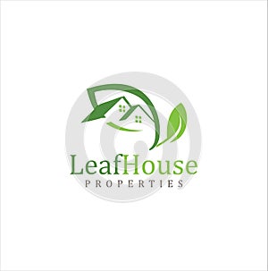 Green Leaf House Logo Design Concept Illustration . House nature logo . Health House Logo .Nature Real Estate Logo . Green house l