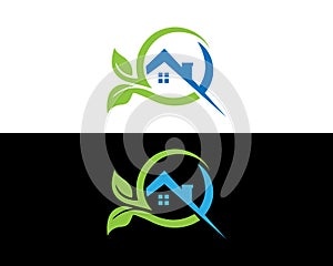 Green leaf house logo and icon design