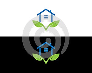 Green leaf house logo and icon design
