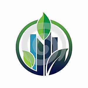 A green leaf logo stands out against the backdrop of a city skyline, Create a sleek, minimalist logo for a consulting firm focused