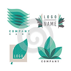 Green leaf logotipes set