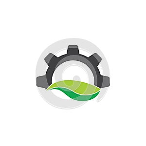 Green leaf natural cog machine symbol vector
