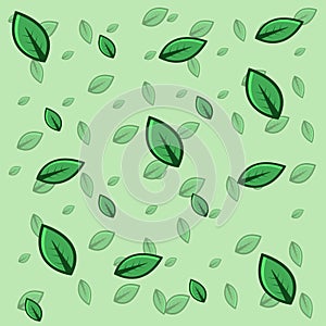 Green leaf pattern background vector.