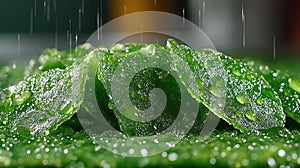Green Leaf Rain Drops Macro