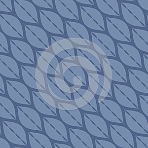 Blue leaf seamless pattern. Vector abstract geometric background with leaves, diagonal mesh