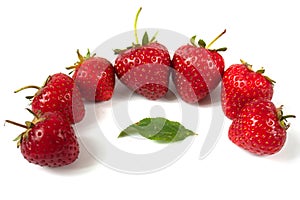 Green leaf and strawberrys on white background