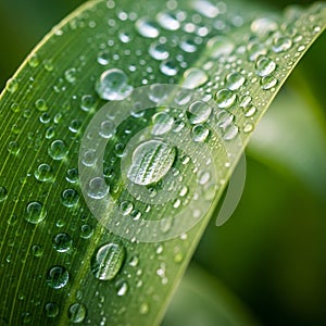 Green leaf with water droplets. The