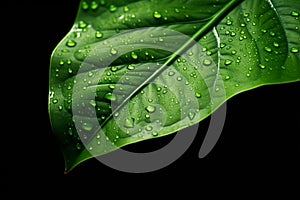 Green leaf with water drops isolated on white background. Clipping path