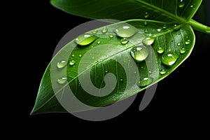 Green leaf with water drops isolated on white background. Clipping path