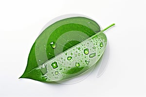 Green leaf with water drops isolated on white background. Clipping path