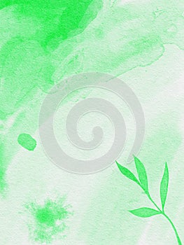 Green leaf watercolor background, spring, ecology concept