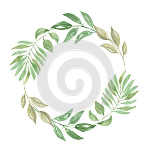 Green Leaf Watercolor Foliage Leaves Wreath Nature Garland Wedding