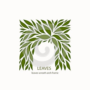 Green Leaflets Logo abstract design. Arch with Leaves sign. Floral decoration Symbol. Cosmetics and Spa