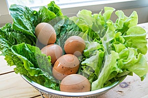 Green leafy vegetables with eggs