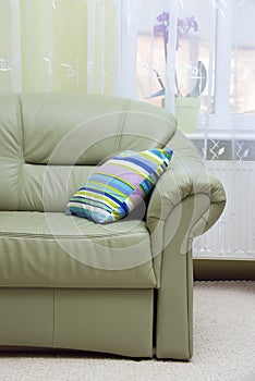 Green leather sofa