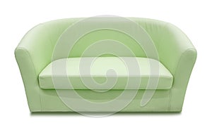 Green leather sofa isolated on white